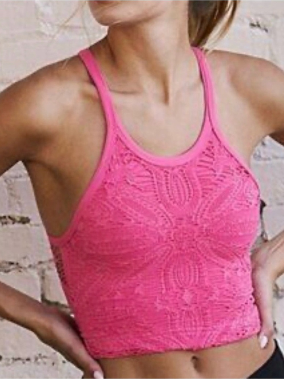 Free People Movement Crochet Racerback Crop Tank Top Electric Peony Size M/L